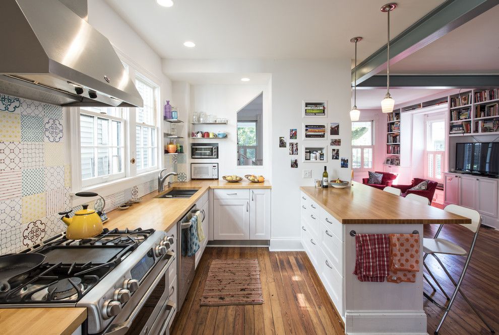 Woodhaven Lumber for a Transitional Kitchen with a White Bar Stools and Crescent Hill Kitchen by Rock Paper Hammer