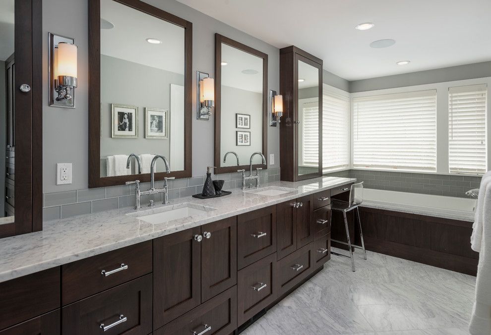 Www.restorationhardware.com for a Contemporary Bathroom with a Dark Wood Bathroom and Dyna   Blakely by Dyna Contracting