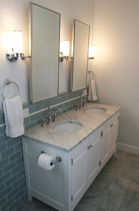 Www.restorationhardware.com for a Traditional Bathroom with a Double Basin and Bathroom Remodel by John Milander Architects