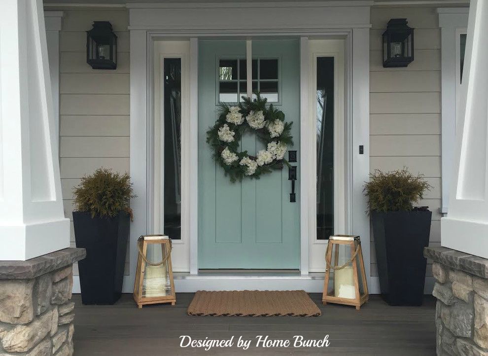 Wythe Blue for a Beach Style Porch with a Benjamin Moore Wythe Blue Door and Benjamin Moore Wythe Blue Hc 143 Front Door by Home Bunch