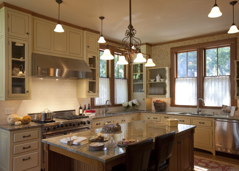 Yankees Wallpaper for a Victorian Kitchen with a Stainless Steel Dishwasher and Victorian Splendor by Siemasko + Verbridge