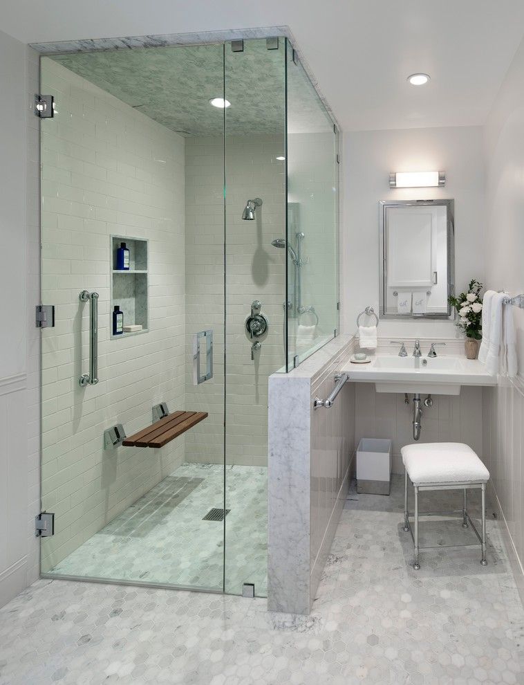 Yoiu for a Transitional Bathroom with a Recessed Lighting and Midcentury Modern 