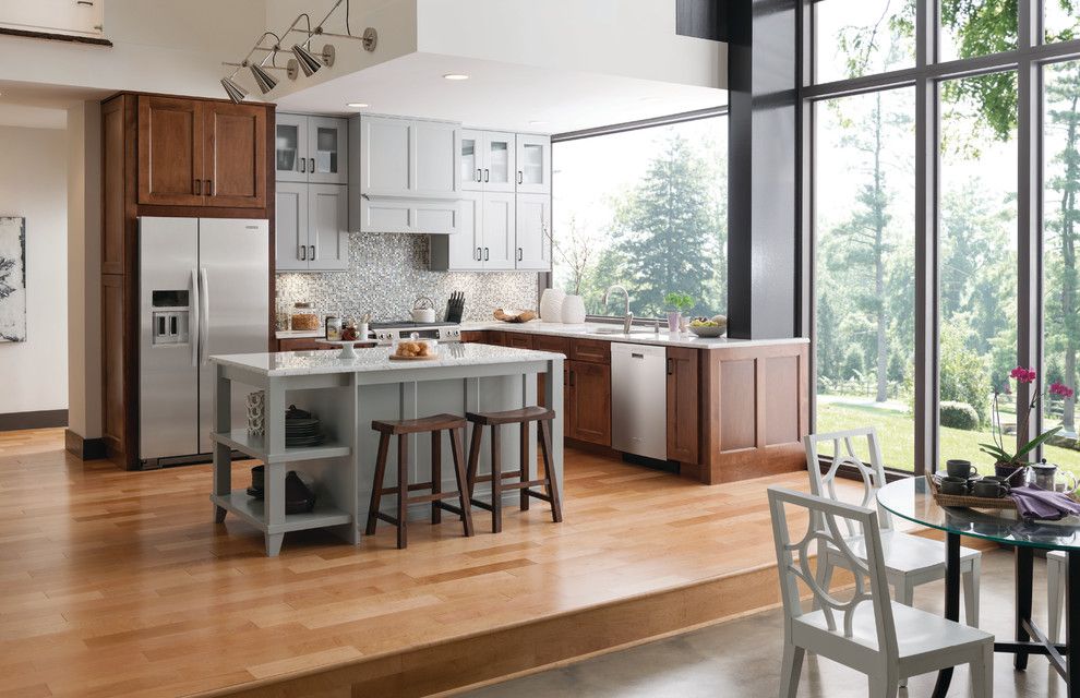 Yorktowne Cabinets for a Transitional Kitchen with a Island and Restoration Manor by Yorktowne Cabinetry