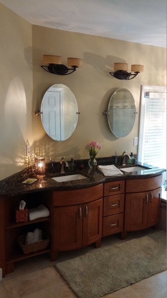 Apex Plumbing for a Traditional Bathroom with a Cherry Vanity and Verrilli by Designhouse Kitchen and Bath, Llc