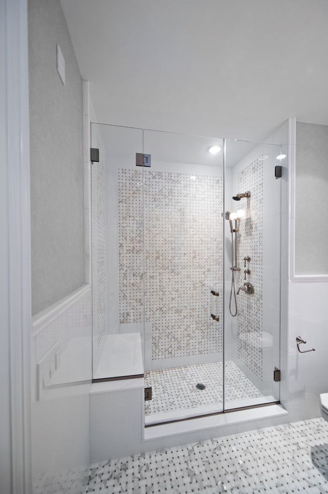 Bendheim Glass for a Beach Style Bathroom with a Marble and Beach House by New York Shower Door