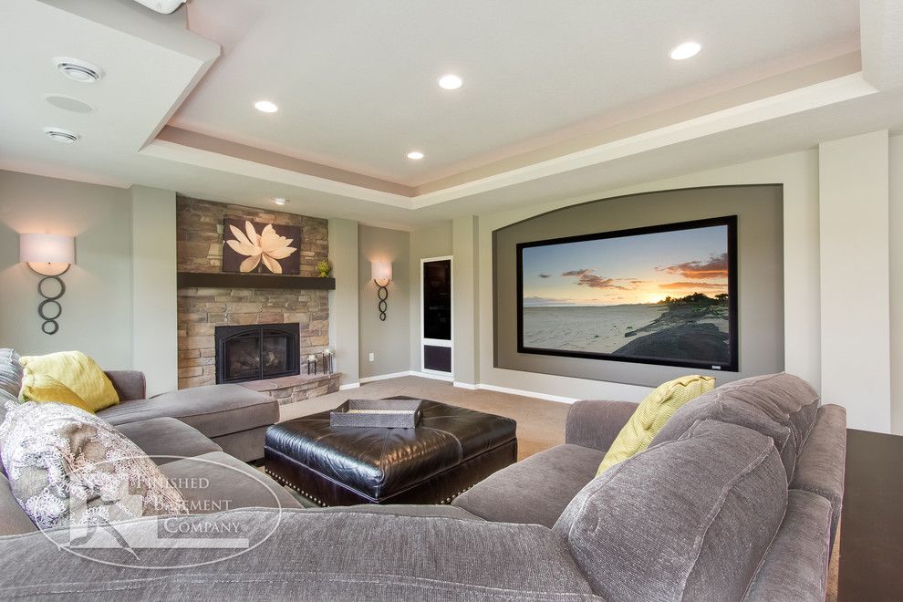 Bonney Lake Theater for a Contemporary Basement with a Ceiling and Shorewood Basement by Finished Basement Company