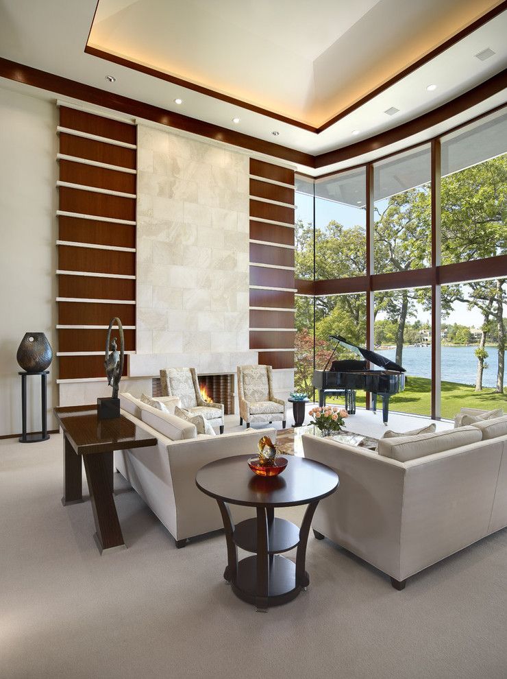 Bonney Lake Theater for a Contemporary Living Room with a Water View and Orchard Lake by Desrosiers Architects