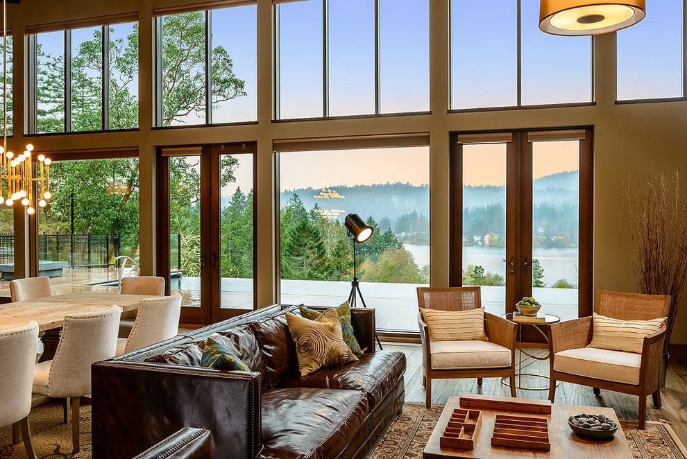 Bonney Lake Theater for a Transitional Living Room with a Upholstered Dining Chairs and Echo Lane by Joshua Lawrence Studios Inc