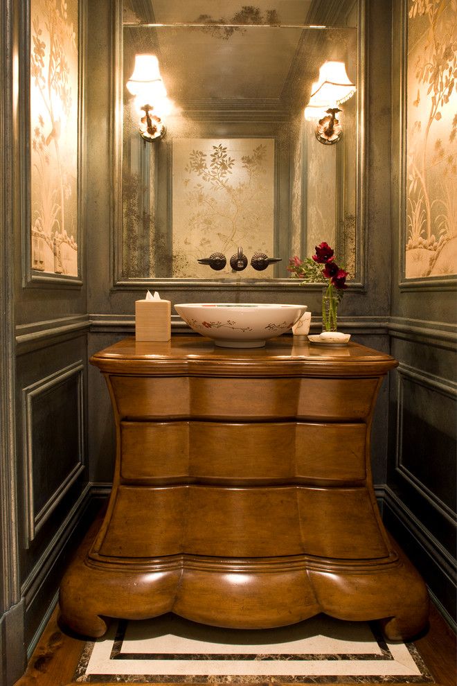 Brownlee Lighting for a Victorian Powder Room with a Newport Coast and Classic Traditional Residence by Harte Brownlee & Associates Interior Design