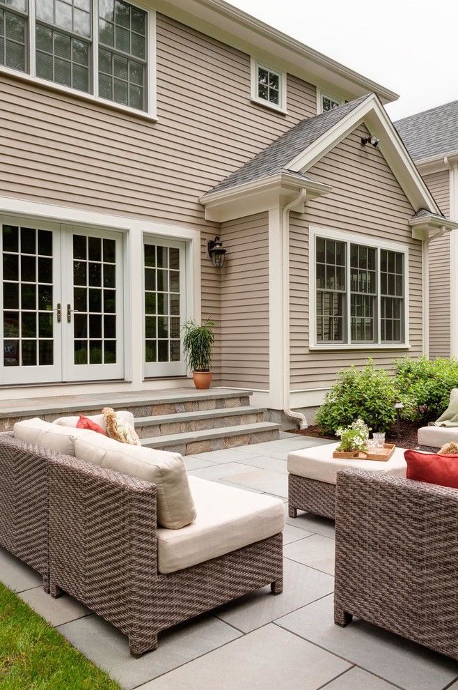 Casa Leaders Furniture for a Traditional Patio with a White Trim and Wellesley Master Plan by Nilsen Landscape Design, Llc