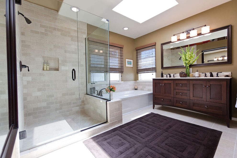 Ceramic vs Porcelain Tile for a Traditional Bathroom with a Double Vanity and Relaxing Space Traditional Bathroom Remodel by One Week Bath, Inc.