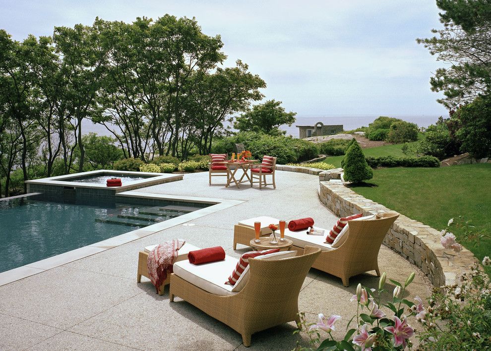 Exposed Aggregate Concrete for a Traditional Pool with a Ocean and Private Residence by Siemasko + Verbridge