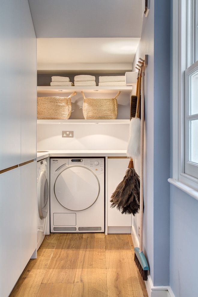 Forbo Flooring for a Contemporary Laundry Room with a Shelves and House in Blomfield Road by Alex Findlater Ltd