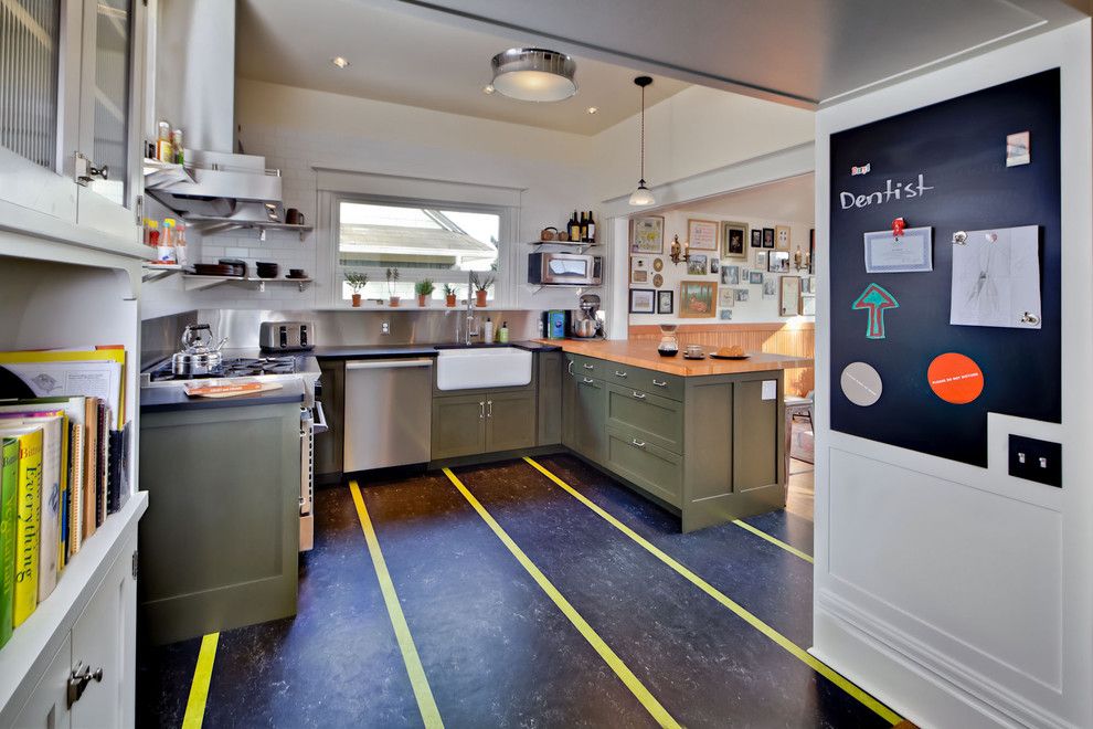 Forbo Flooring for a Transitional Kitchen with a Window Ledge and Capital Hill Kitchen by Gaspar's Construction