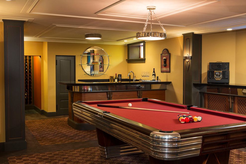 Golden West Billiards for a Traditional Basement with a Basement Bar and Art Deco Entertaining by White Space Architecture