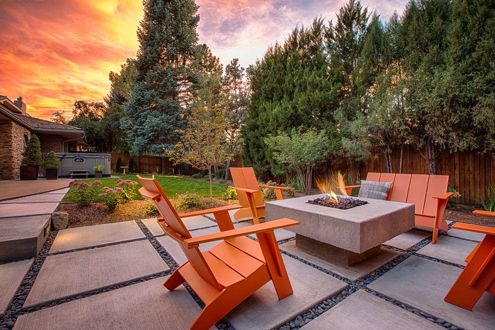 How to Build a Paver Patio for a Contemporary Patio with a Orange Adirondack Chairs and Mid Century Contemporary Landscape by Emerson Outdoor Design