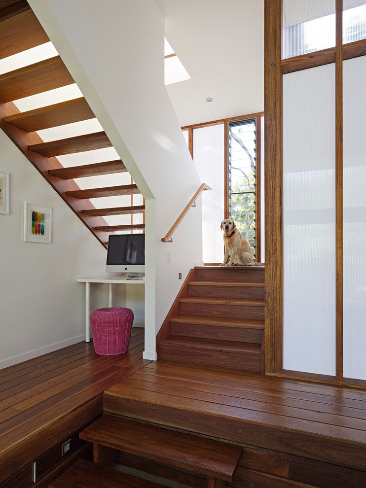 Jalousies for a Contemporary Staircase with a Jalousie Windows and Spoonbill House, Peregian Beach, Sunshine Coast, Queensland by Bark Design Architects