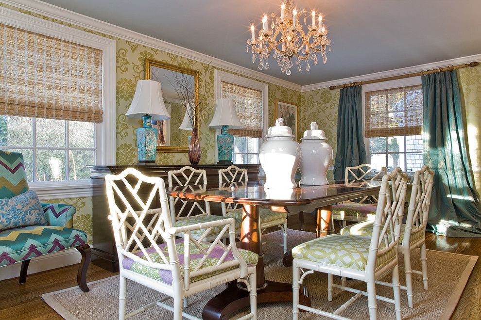 Jonathan Adler Planner for a Transitional Dining Room with a Wood Molding and Katie Rosenfeld Interiors by Michael J. Lee Photography