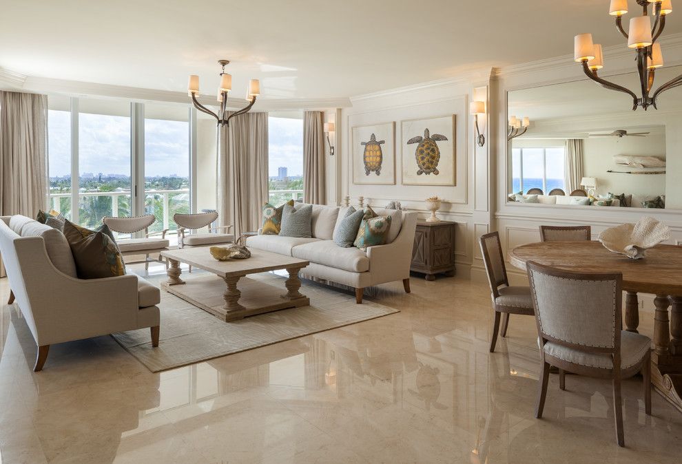 Loloi for a Beach Style Living Room with a Chandelier and Ritz Carlton Singer Island Showcase 5 by Willoughby Construction