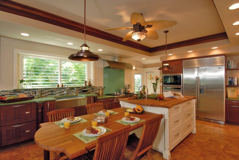 Lowes Hawaii for a Tropical Kitchen with a Eat in Kitchen and Hale Aina by the Sea by Archipelago Hawaii Luxury Home Designs