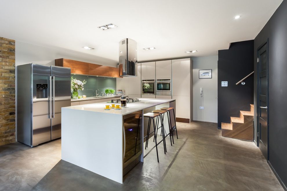 Lowes Seneca Sc for a Contemporary Kitchen with a Walnut Veneer and Bespoke New Basement Kitchen, Kingston, London by Casey & Fox