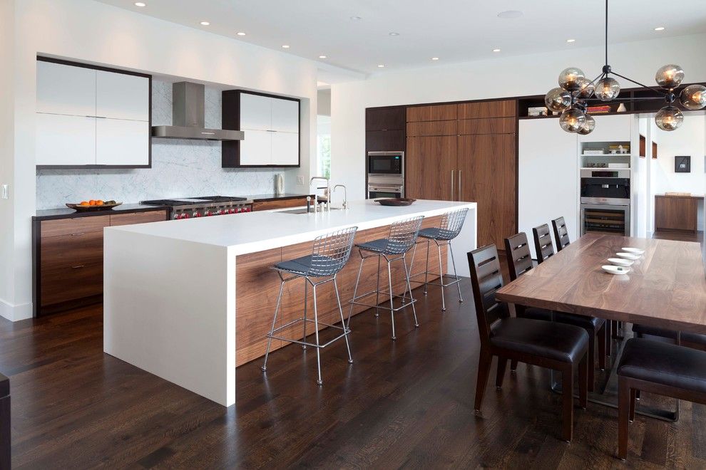 Lyndon Furniture for a Contemporary Kitchen with a Metal Barstools and Minnehaha Creek Transitional by Charlie & Co. Design, Ltd