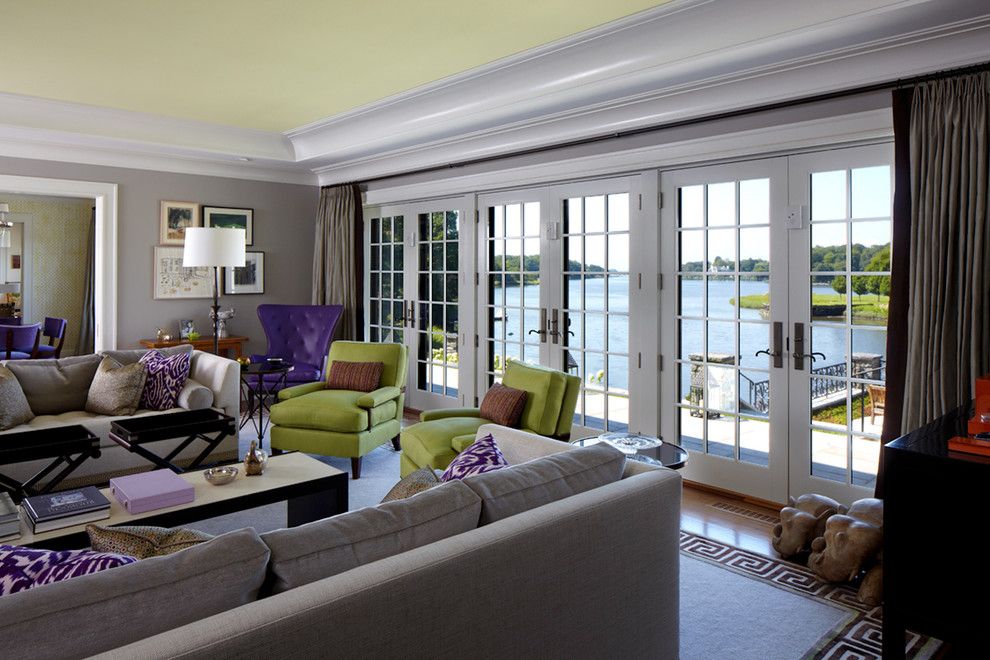 Lyndon Furniture for a Transitional Living Room with a Waterfront and Greenwich Residence by Leap Architecture