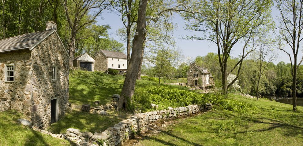 Maple Lawn Farms for a Rustic Landscape with a Stone Barn Barn and Mine Road Farm   Exterior by Archer & Buchanan Architecture, Ltd.