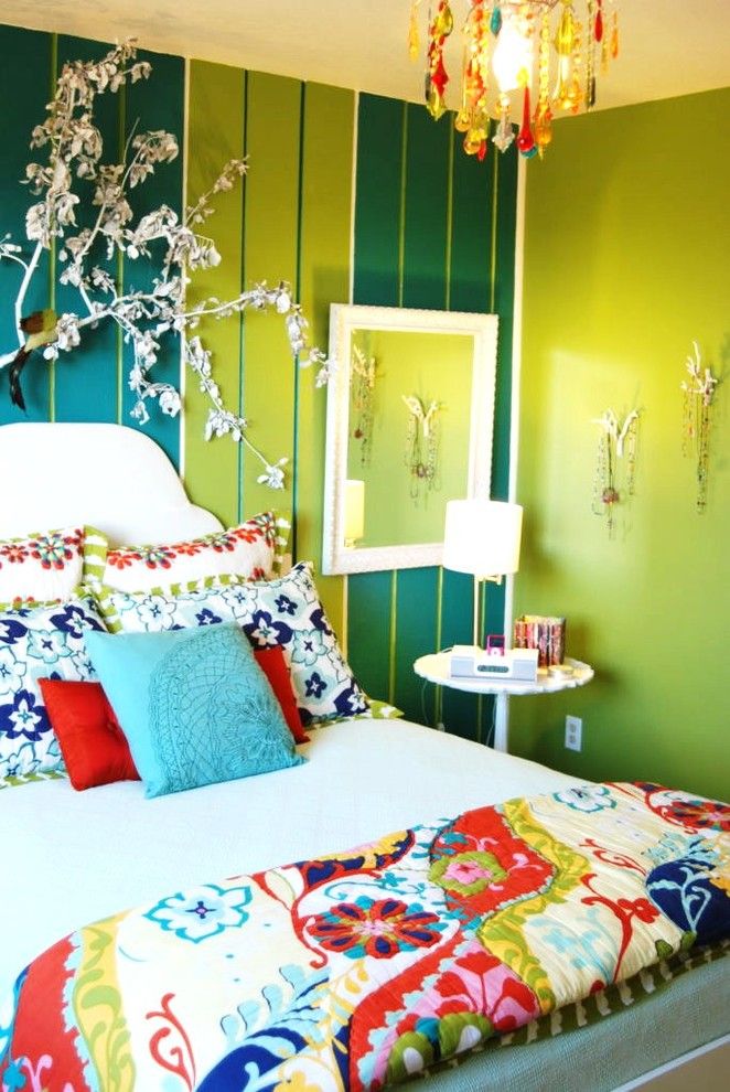 Mor Furniture Boise for a Eclectic Bedroom with a Eclectic and Color Fiesta Bedroom by Judith Balis Interiors