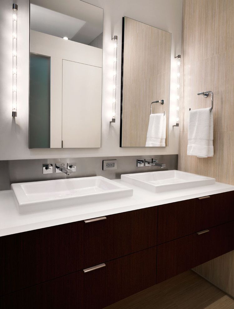 Nessen Lighting for a Contemporary Bathroom with a Bathroom Mirror and N Street Residence by Kube Architecture