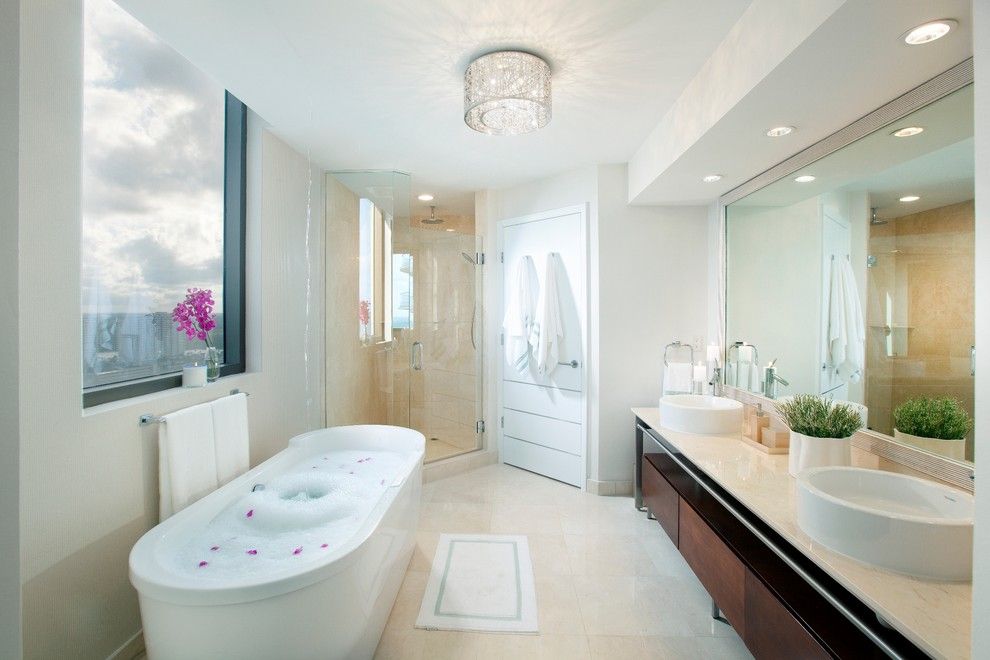 Nessen Lighting for a Contemporary Bathroom with a Freestanding Bathtub and Dkor Interiors   Interior Designers Miami   Modern   Sophisticated Getaway by Dkor Interiors Inc.  Interior Designers Miami, Fl