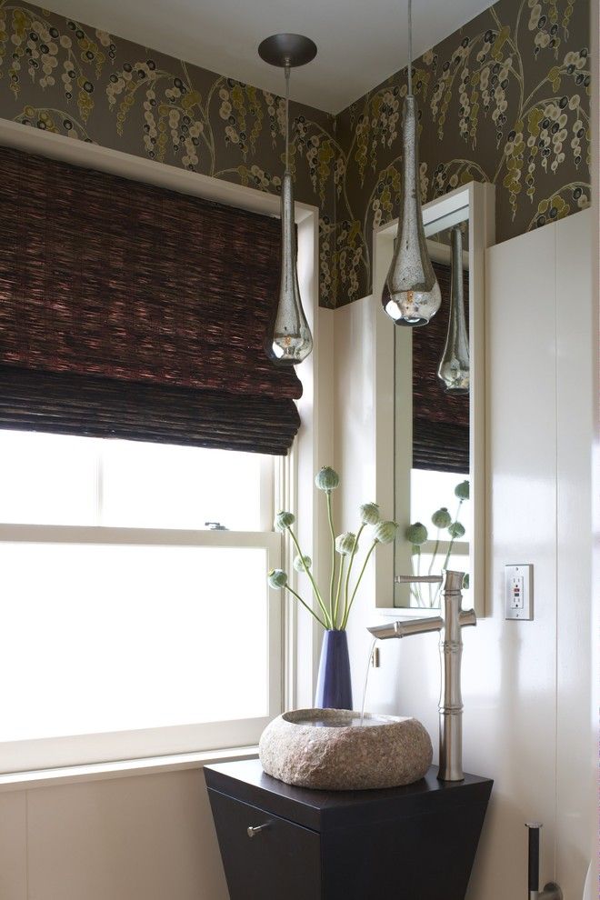 Nessen Lighting for a Contemporary Powder Room with a Roman Shades and Powder Room/bath by Rachel Reider Interiors