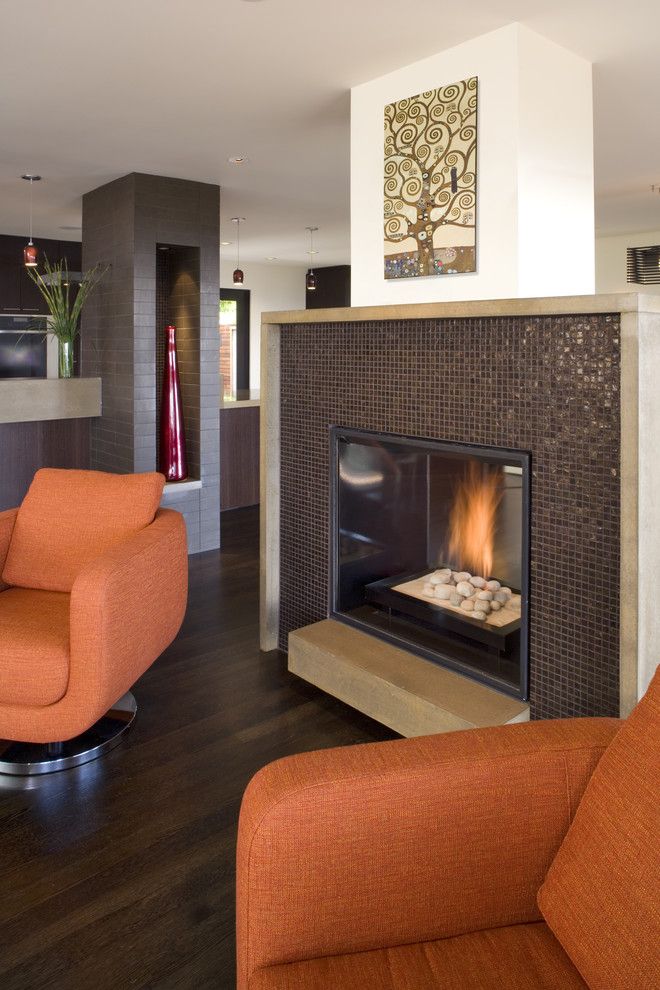 Olathe Glass for a Contemporary Living Room with a Fireplace and Fireplace by Camber Construction