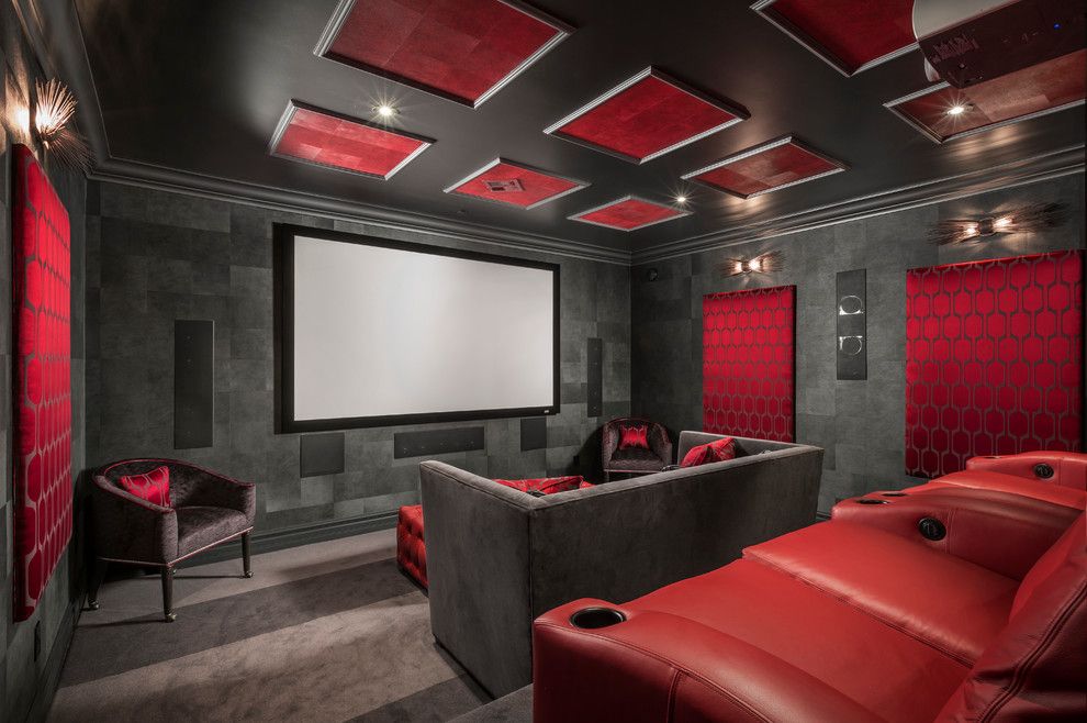 Pacesetter Homes for a Contemporary Home Theater with a Black and Red and Firerock Country Club by Chris Jovanelly Interior Design