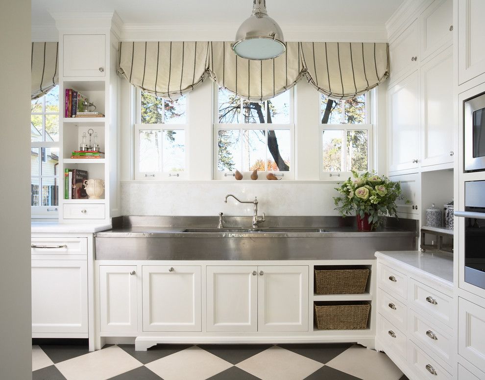 Peaceful Valley Farm Supply for a Traditional Kitchen with a Black and White and Bulter's Pantry with German Silver Sink by Rlh Studio