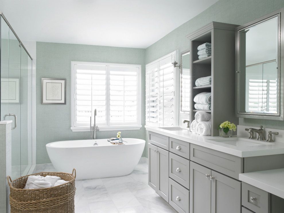 Polyblend Grout Colors for a Transitional Bathroom with a Double Sinks and Harbour Point Marina by Krista Watterworth Design Studio