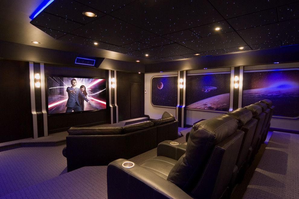 Poway Theater for a Contemporary Home Theater with a Screening Room and the Final Frontier by Gramophone