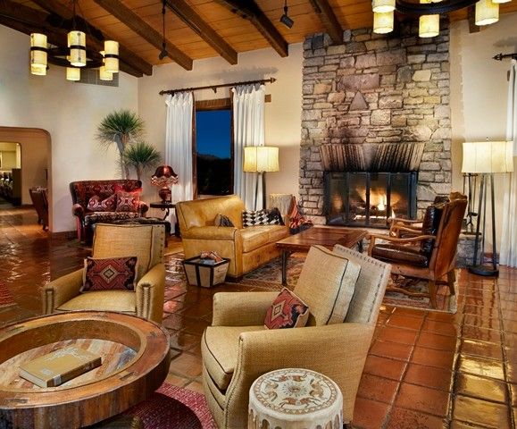 Rawhide Ranch for a Southwestern Living Room with a Saltillo Tile and Canyon Ranch   Tucson, Az by Sunset Interiors & Design Studio