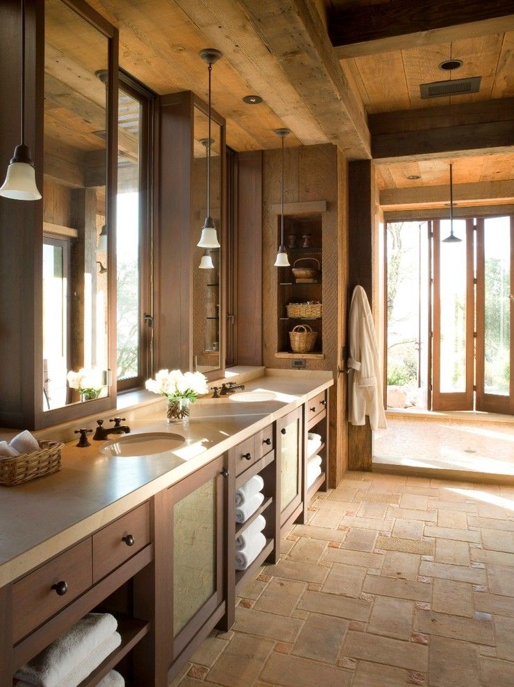 Reclaimed Wood San Diego for a Rustic Bathroom with a Wall Cutout and Napa Wine Country by John K. Anderson Design