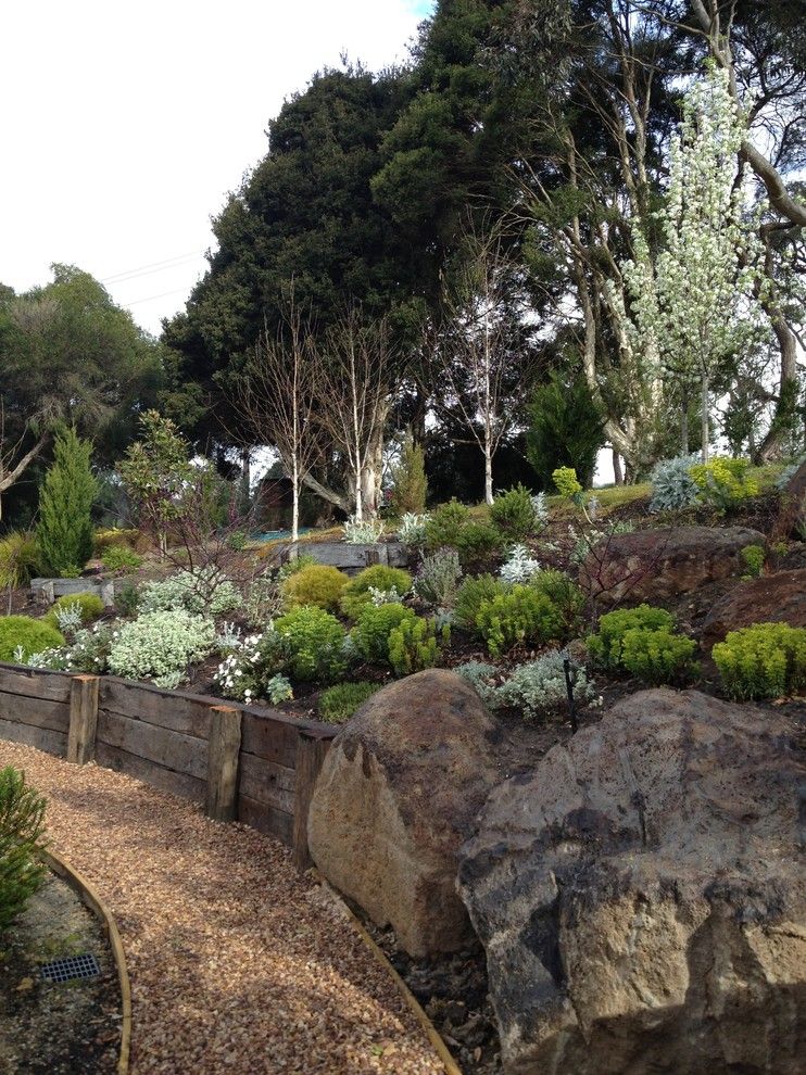 Restaining Wood for a Modern Landscape with a Boulders and Wells Design Melbourne by Wells Design Landscapes