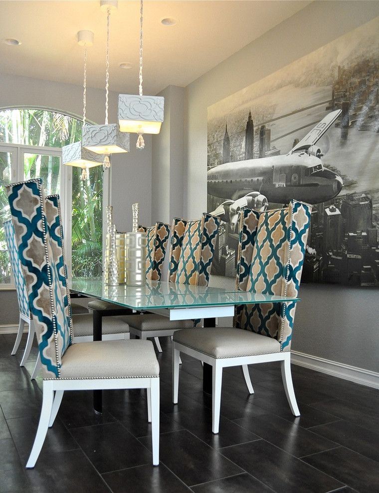 Reupholstering a Chair for a Contemporary Dining Room with a Baseboard and Dining Room by Tran + Thomas Design Studio