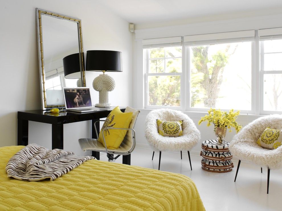 Reupholstering a Chair for a Eclectic Bedroom with a Drum Lampshade and Master Bedroom by Tara Seawright