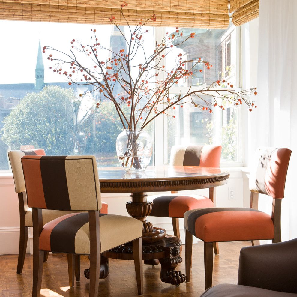 Reupholstering a Chair for a Traditional Dining Room with a Bamboo Blinds and City Apartment by Gary Mcbournie Inc.