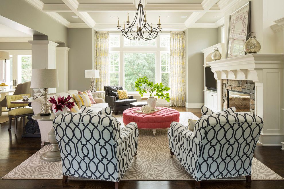 Romo Fabrics for a Transitional Living Room with a Vase and Minnesota Residence by Martha O'hara Interiors