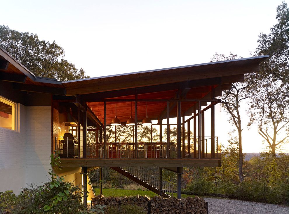 Roof Pitches for a Midcentury Porch with a Sloped Roof and Paradise Lane, New Milford, Ct by Billinkoff Architecture Pllc