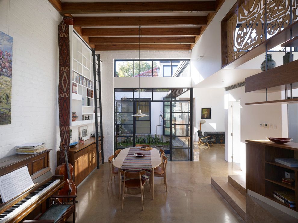 Sam Levitz Furniture for a Scandinavian Dining Room with a White Brick and Petersham House by Sam Crawford Architects