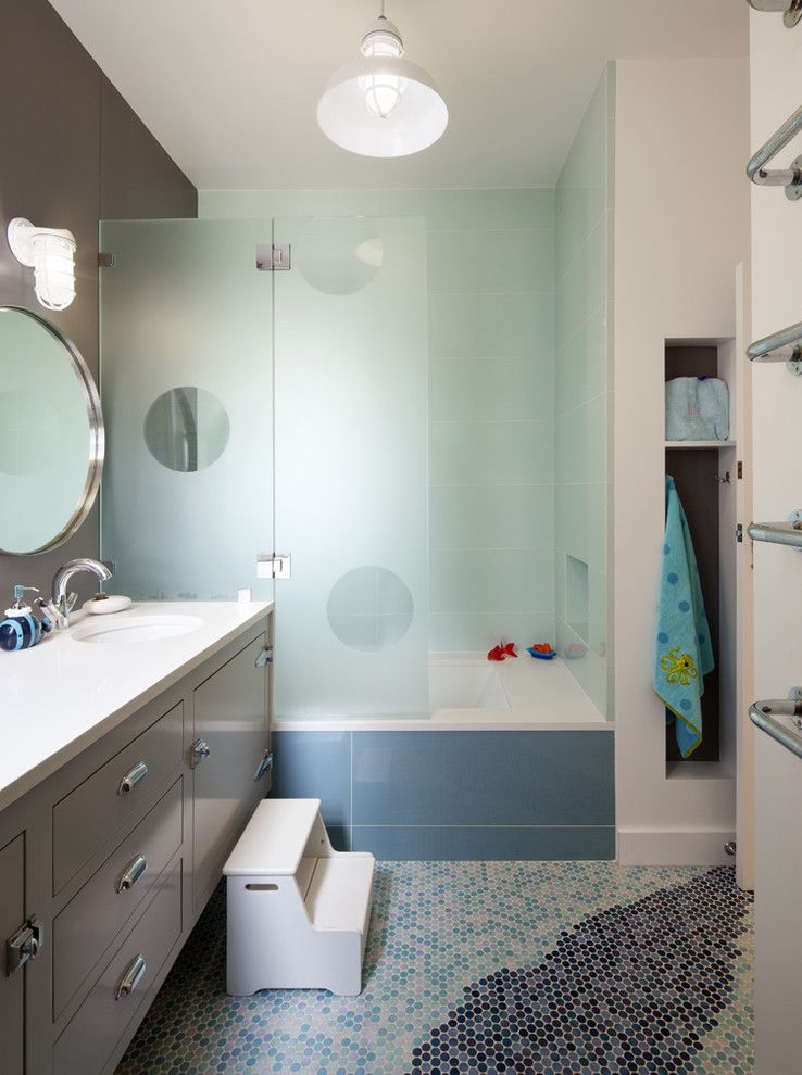 Schwing Electric for a Eclectic Bathroom with a Towel Racks and Urban Playhouse by Feldman Architecture, Inc.