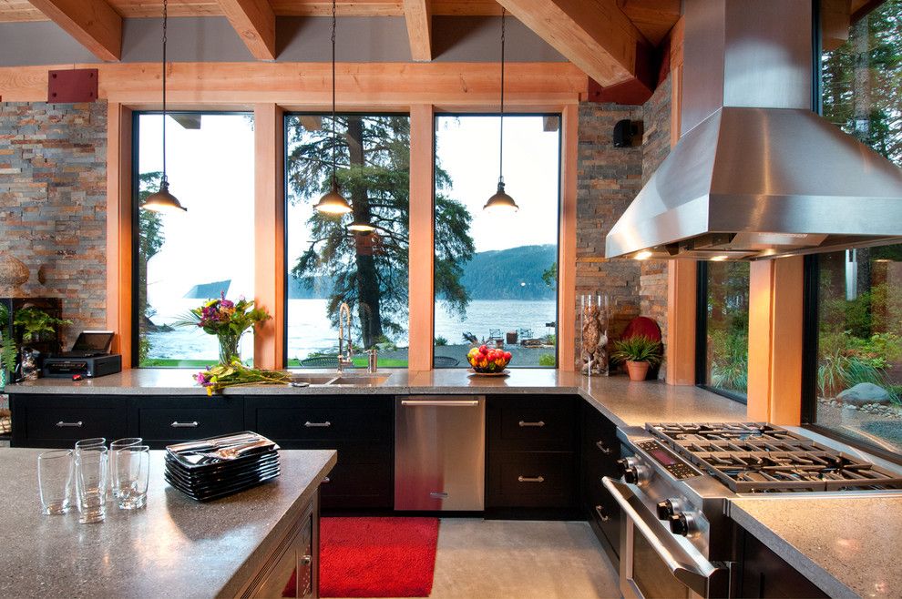 Speedy Auto Glass for a Contemporary Kitchen with a Pendant Lighting and Wild Oceanside Home by Leanna Rathkelly Photography