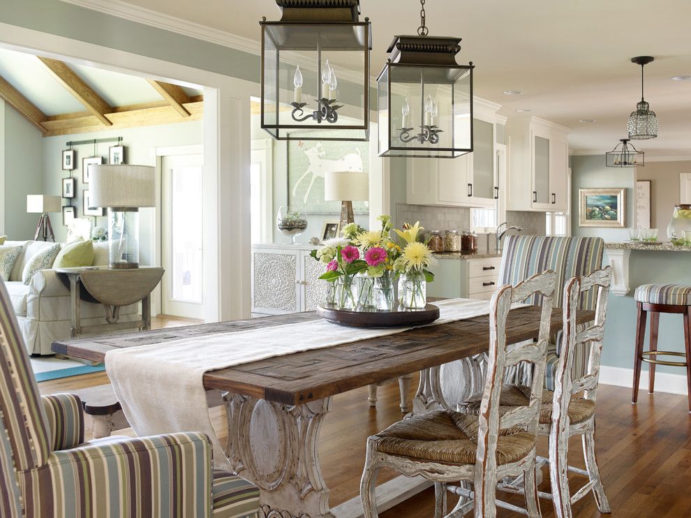 Suzanne Kasler for a Beach Style Dining Room with a Farmhouse Dining Table and Beautiful Interiors by Verge Painting & Siding