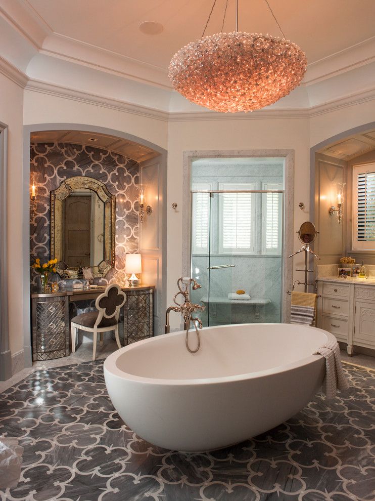 Suzanne Kasler for a Mediterranean Bathroom with a Tall Ceilings and Fort Lauderdale Residence by Marble Crafters